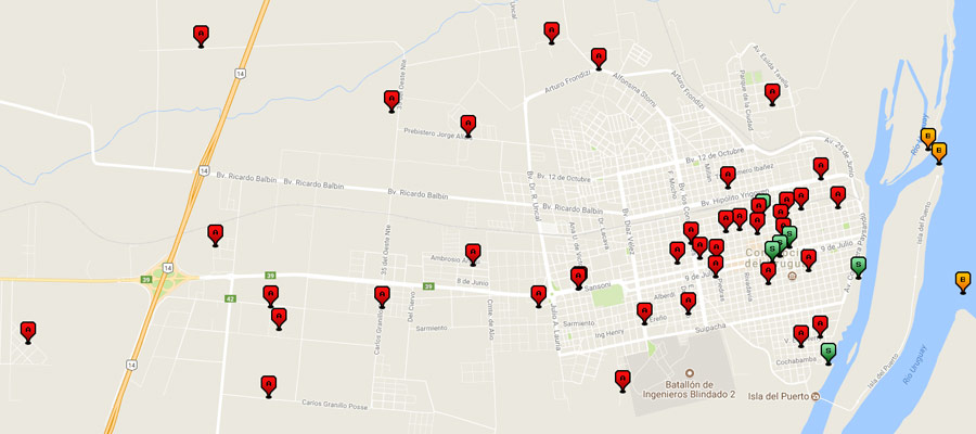 Mapa de Alojamientos en Concepcin del Uruguay