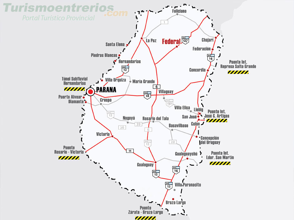 Mapa de Rutas y Accesos a Federal - Imagen: Turismoentrerios.com