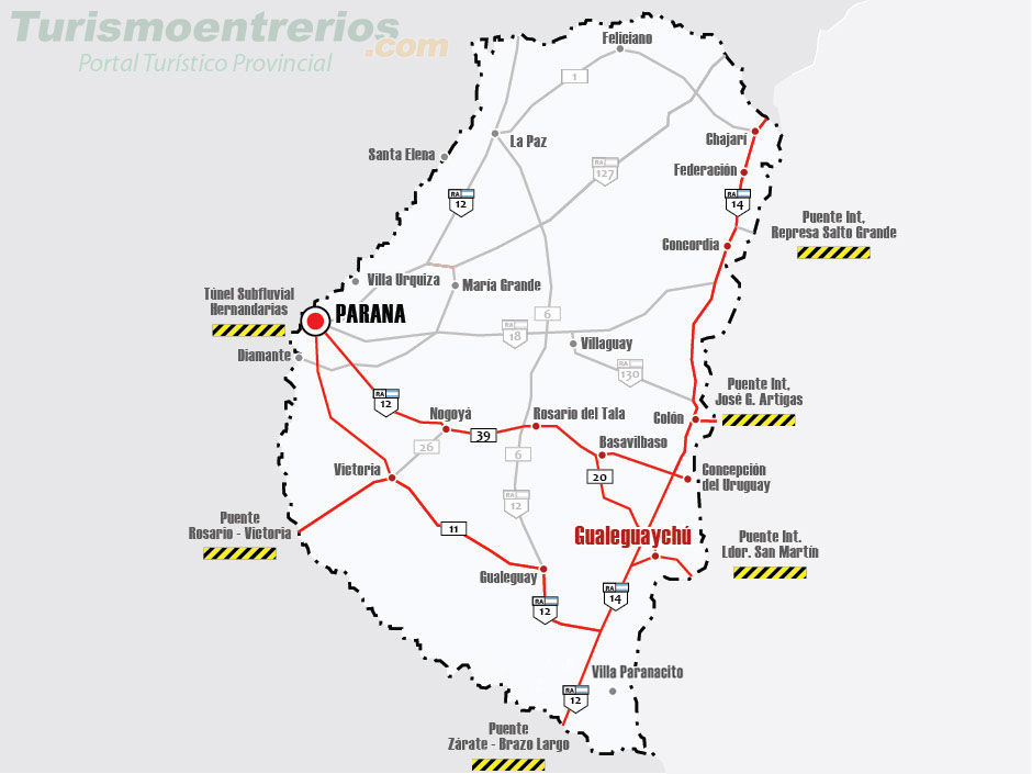 Mapa de Rutas y Accesos a Gualeguaych - Imagen: Turismoentrerios.com