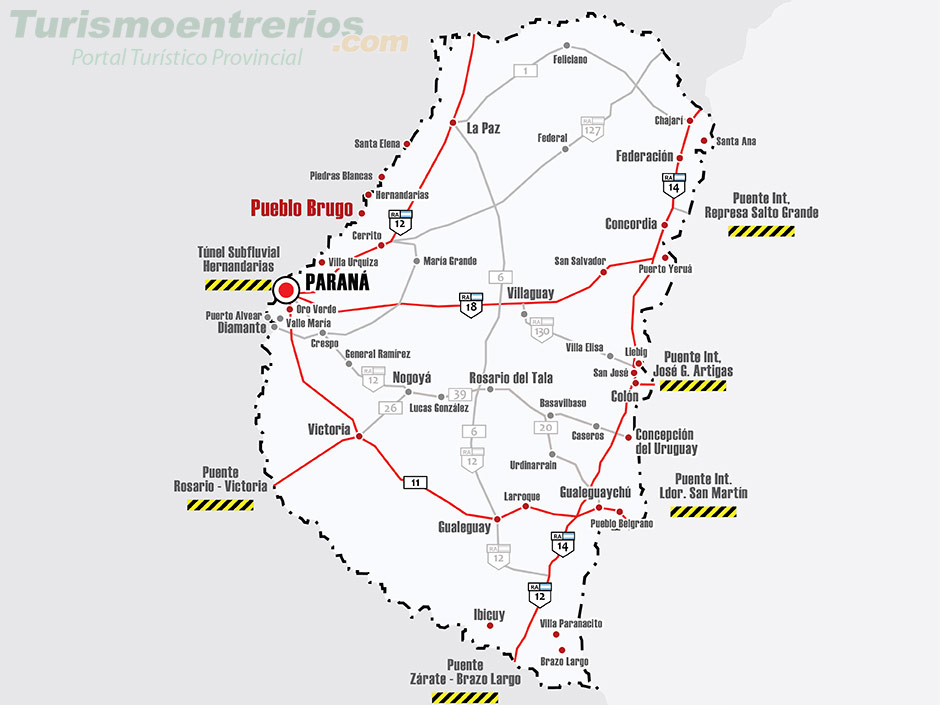 Mapa de Rutas y Accesos a Pueblo Brugo - Imagen: Turismoentrerios.com
