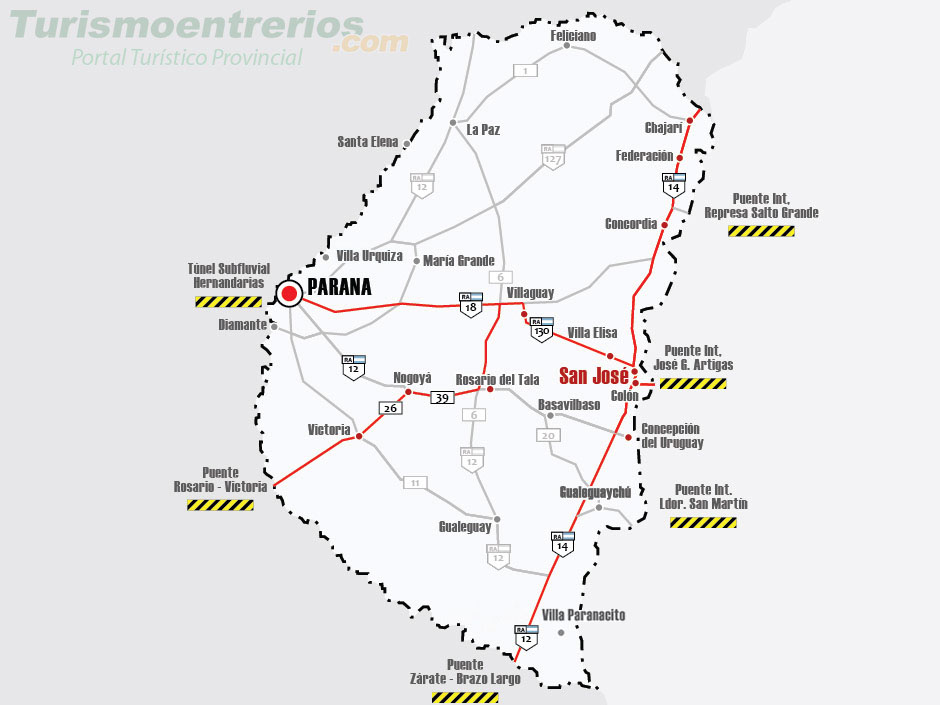 Mapa de Rutas y Accesos a San Jos - Imagen: Turismoentrerios.com